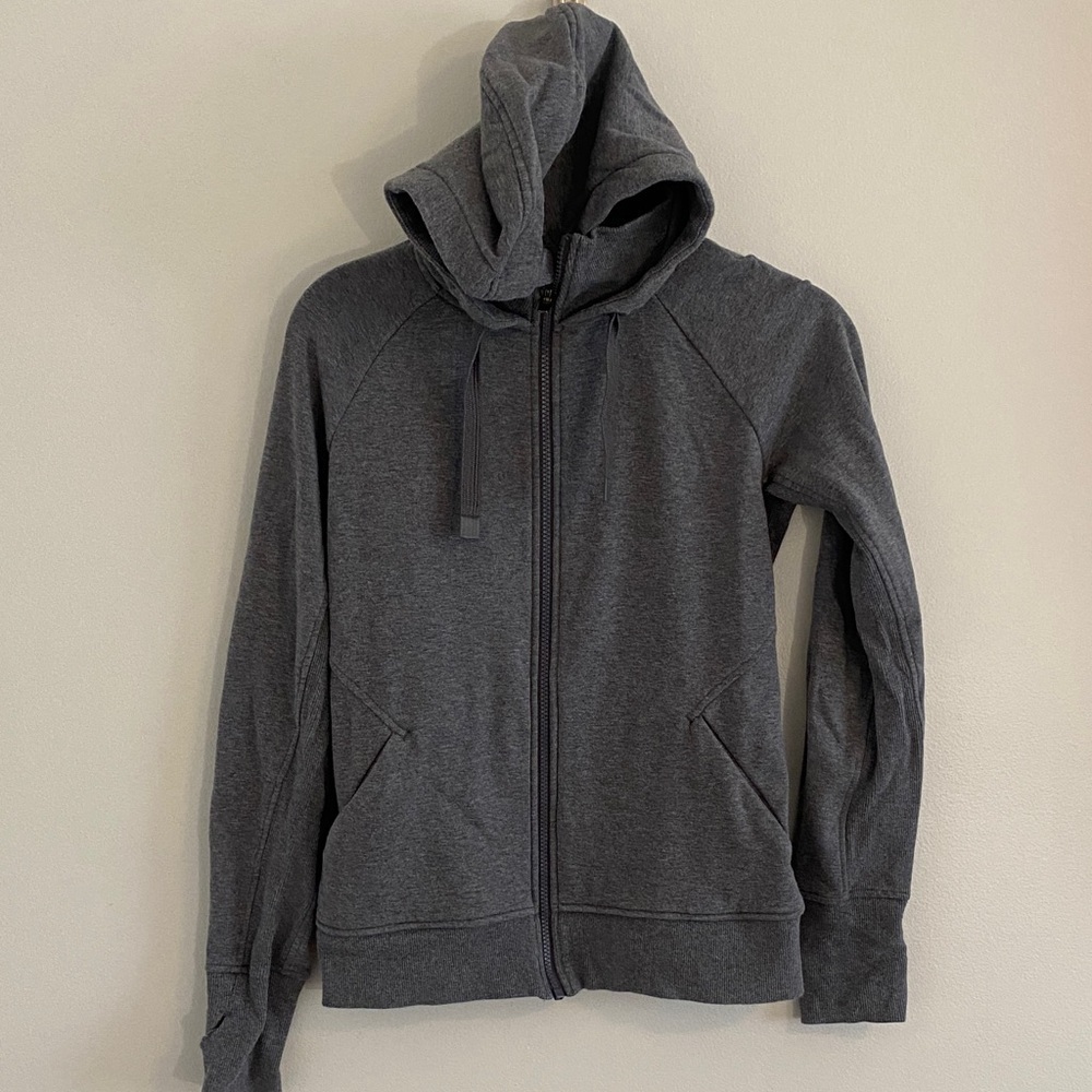 Athleta Gray Charcoal Full Zip Hoodie Fleece Lined Jacket Size Small